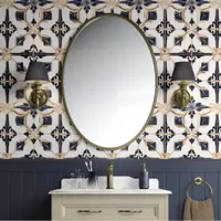 Regal Diamond Tiles - Navy and Gold - Traditional Wallpaper