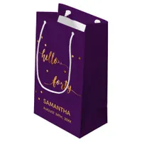 40th birthday purple gold hello 40 name script small gift bag