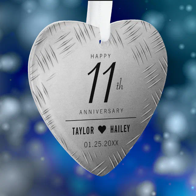 Elegant 11th Steel Wedding Anniversary Celebration Ornament