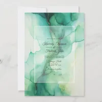 Green and Ivory Alcohol Ink Wedding Invitation