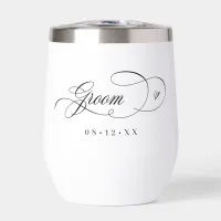 Ornate Calligraphy Hearts Groom Black ID1025 Thermal Wine Tumbler