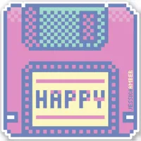 Happy Pink Blue Pixel Art 90s Floppy Disk Sticker