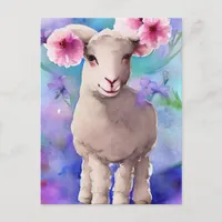 Spring Easter Lamb Floral Watercolor Postcard