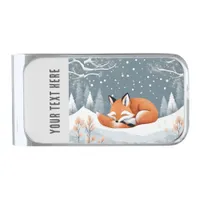 Sleeping Red Fox in Winter Snow Cute Christmas Silver Finish Money Clip