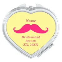 Bridesmaid Pink Mustache Heart Compact Mirror