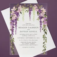 Purple Wisteria Flowers Greenery Modern Wedding Acrylic Invitations