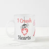 Valentine's I Crush Hearts cute spider | Frosted Glass Coffee Mug