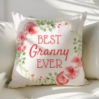 Best Granny Ever Watercolor Floral Wreath Throw Pillow