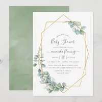 Watercolor Geometric Eucalyptus Baby Shower Invitation
