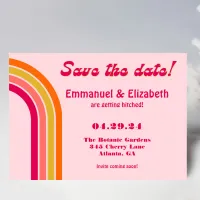 Bold Retro Pastel Pink, Hot Pink & Orange Wedding Save The Date