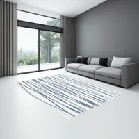 Trendy Modern coastal Blue and White Stripes Rug