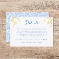 Chic Mediterranean Lemon Blue Tile Italian Wedding Enclosure Card