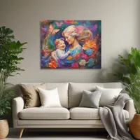 Mother with Baby Girl Colorful Painting Faux Canvas Print