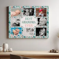 Best Grandma Ever Floral Photo Collage Faux Canvas Print