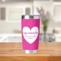 Hot pink white heart Valentine's Day Insulated Tumbler