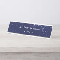 Navy blue glitter name title classic elegant desk name plate