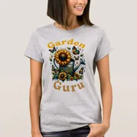 Garden Guru Watering Can and Sunflowers Gray T-Shirt