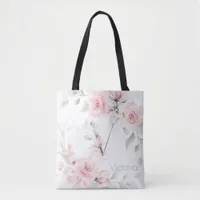 Bridesmaid Blush Pink Rose Monogram Letter V Tote Bag