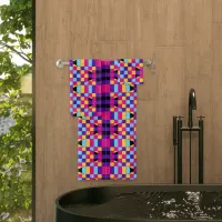 Modern Colorful Op Art Mosaic Geometric Pattern Bath Towel Set