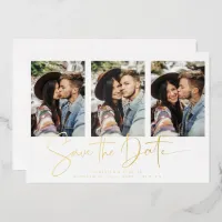 Gold Foil Handwritten Save the Date Multiple Photo Foil Invitation