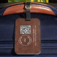 Company Logo Name QR Code Brown Faux Leather  Luggage Tag