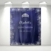 Quinceanera navy blue silver glitter dust tapestry