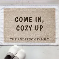 Welcome come in quote family name fiber doormat