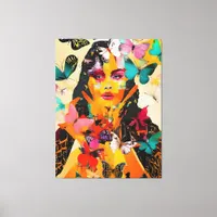 Woman and Butterflies Mixed Media Canvas Print