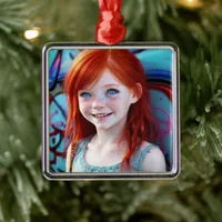 Tribal Kids | Pretty Little Redhead Girl  Metal Ornament