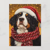 Cute Bernese Mountain Dog in Santa Hat  Postcard