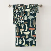 Woodland Mushrooms Pattern Rustic Bath Towel Set