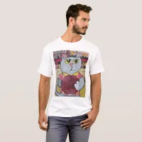 Bowling Cat Folk Art Fun Sports Painting T-Shirt