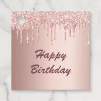Birthday rose gold blush glitter drips girl favor tags