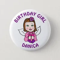 Personalized Pretty Fairy Birthday Girl Button