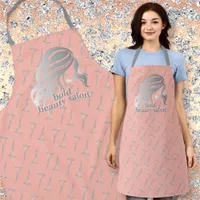 Beauty Salon Name Pink & Silver Clippers Staff Apron