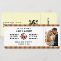 Olive Green, Terracotta & Cream Ticket Wedding Invitation