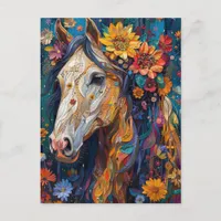 Gorgeous Horse With Colorful Flowers Postcard