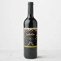 50th birthday party on stylish black gold diamonds wine label