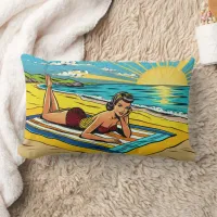 Retro Pinup Woman at the Beach Lumbar Pillow