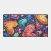 Hand Drawn Hearts & Stars Desk Mat