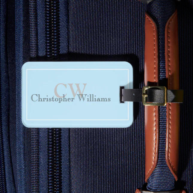 Blue Minimalist Name Monogram Luggage Tag