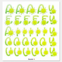 Glitter Green Yellow Floral Monogram Vowels Sticker