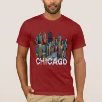 Pop art Comic Book Art Chicago Illinois Skyline T-Shirt