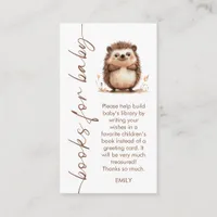 Hedgehog Script Books for Baby Shower Enclosure Card