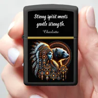 Vibrant Art: Native Woman and Bear Zippo Lighter