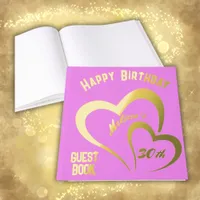 Modern Gold Foil Birthday on Pink - Monogram | Foil Guest Book