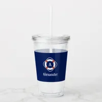 Navy Blue Nautical Lifesaver Monogram Acrylic Tumbler