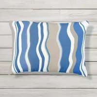 Trendy modern coastal blue and white stripes outdoor pillow