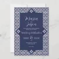 Mexican Navy Blue Talavera Formal Elegant Wedding Invitation