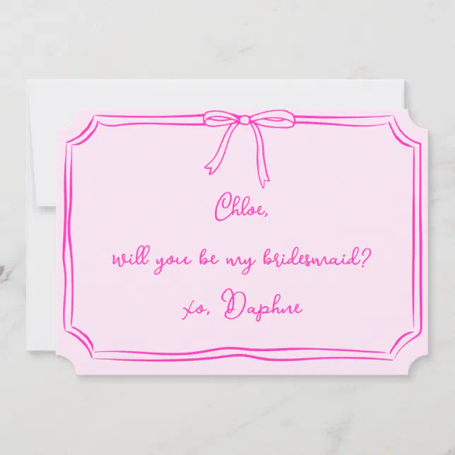 Handwritten Coquette Bow Pink Bridesmaid Proposal Invitation